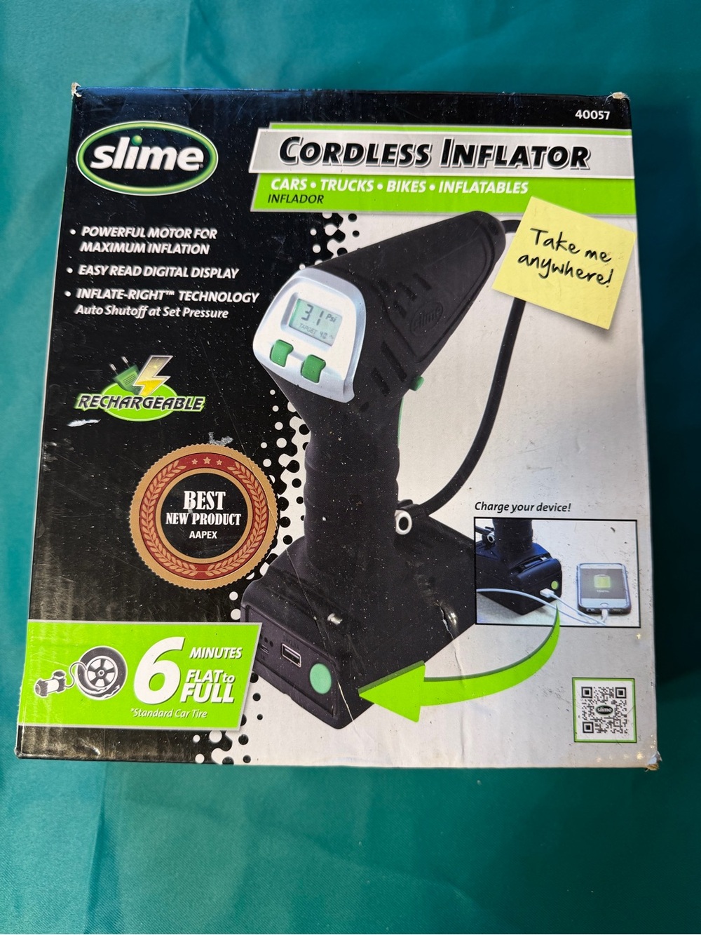 Slime Cordless Inflator - Black with Green Accents